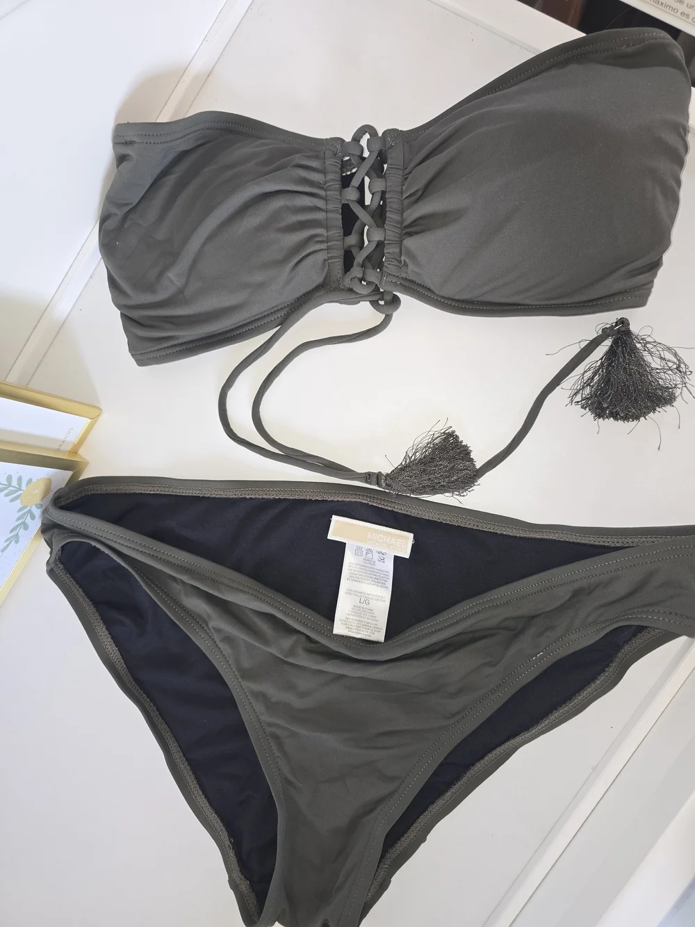 Michael Kors Olive Strapless Lace-Up Bikini Set